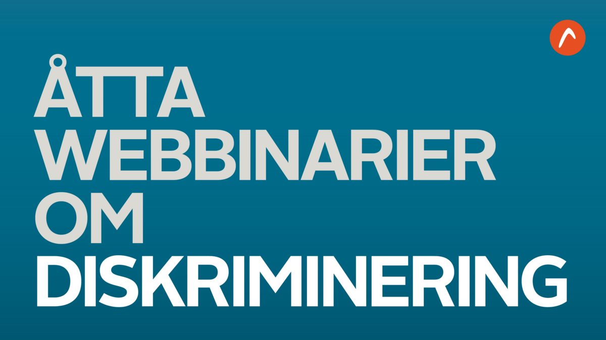 Textskylt: Åtta webbinarier om diskriminering