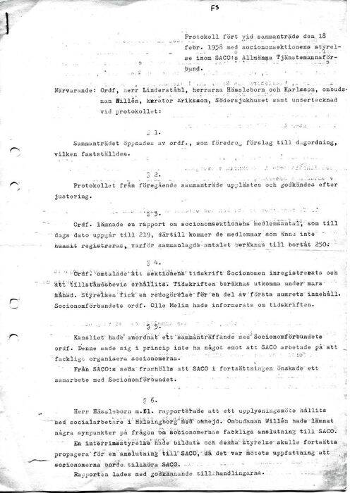Protokoll från förbundets grundande 1958