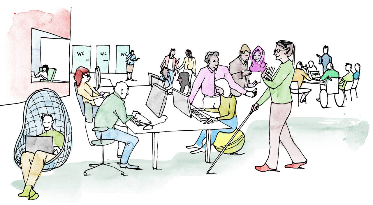 Illustration av en arbetsplats med UUA. Av Anneli Karlsson.