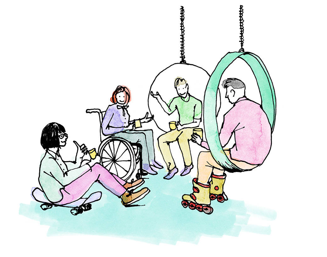 Illustration av en arbetsplats med UUA. Av Anneli Karlsson.