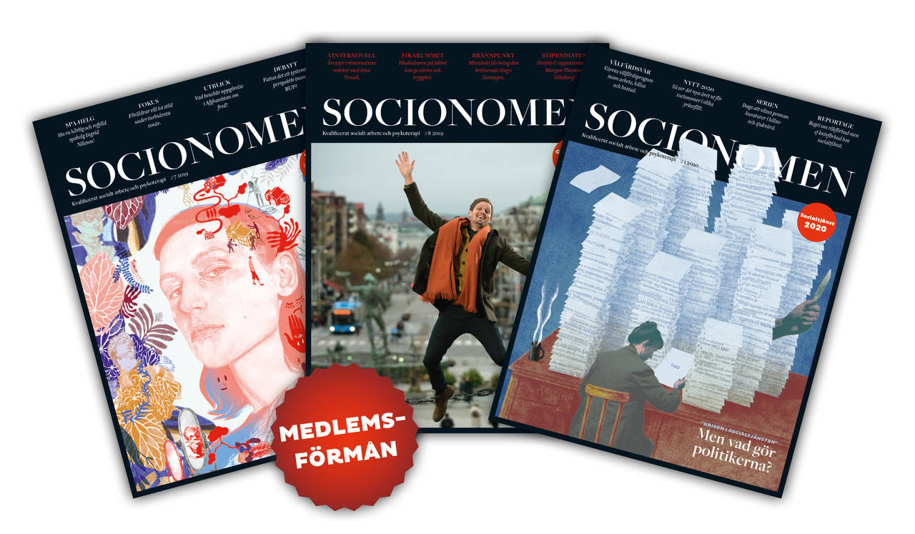 Tre omslag av tidningen Socionomen