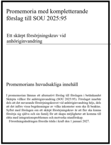 Promemoria med kompletterande förslag till SOU 2025:95 – Ett skärpt försörjningskrav vid anhöriginvandring
